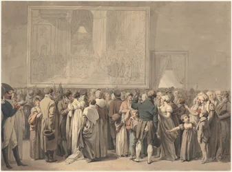 O público no salão do Louvre, vendo a pintura do "Sacre"