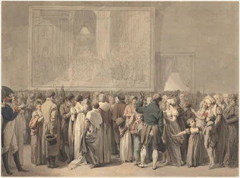 O Público no Salão do Louvre, Vendo a Pintura do "Sacre", começou 1808 (caneta, tinta e aguarela)