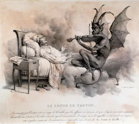 O sonho do compositor italiano Giuseppe Tartini, que viu um diabo a tocar violino, do qual resultaria a Sonata dos Trilos do Diabo, ilustração