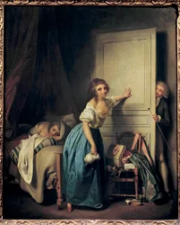O curioso - Um voyeur curioso espia duas meninas pequenas. Pintura de Louis Léopold Boilly (1761-1845). Século XVIII. Paris. Musée Cognacq-Jay.