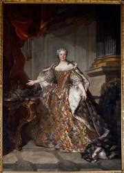 Retrato de Marie Lesczinska (Lesczynska) (1703-1768) Rainha de França Pintura de Louis Tocque (1696-1772) 1740 Sol. 2,77x1,91 m - Retrato de Marie Leczinska (Leszczynska) (1703-1768) - Pintura de Louis Tocque (1696-1772), óleo sobre tela (277x7x191 cm)