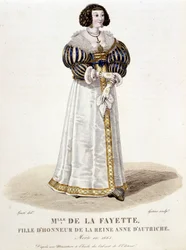 Marie-Madeleine (Marie Madeleine) Pioche de La Vergne, Condessa de Lafayette (Madame de la Fayette) (1634-1693), filha de honra da Rainha Ana da Áustria. Na "Galerie francaise de femmes célèbres".