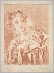 Uma jovem garota segurando um gato, 1769.