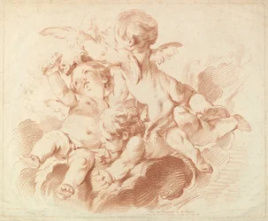 LAIR THE AIR: Um grupo de três Putti on Clouds, século XVIII.