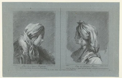 Retrato de uma leiteira de Muscovy e uma empregada finlandesa Tête de laitiere Moscovite (título no objeto) Tête de Servante Finoise (título no objeto)