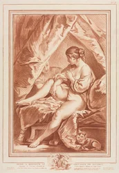 Jovem mulher sentada em uma cama, antes de 1764.