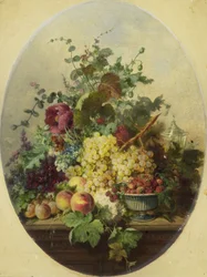 Natureza morta com frutos e flores