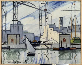 Marselha, a ponte de balsa Pintura por Louis Mathieu Verdilhan (1875-1928) ca. 1918-1920 Musee Cantini, Marselha