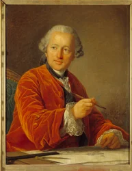Retrato de Germain Soufflot (1713-1780) arquitecto da Pintura Pantheon de Louis Michel van Loo (1707-1771) Século XVIII 0,79x0,62 m