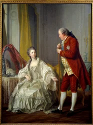 Retrato do Marquês e da Marquesa de Marigny. Abel-Francois Poisson de Vandieres, Marquês de Marigny, diretor dos edifícios do rei (1727-1781) e sua esposa Julie Filleul (1751-1822), filha de Luís XV. Pintura de Louis Michel Van Loo (1707-1771)