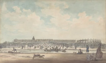 O Château de Versailles visto dos jardins, 1779.