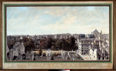 Vista de Paris tirada do mirante de Monsieur Fournelle, rue des Boulangers Saint Victor Drawing de Louis de Lespinasse (1734-1808) Paris do século XVIII. Museu Carnavalet