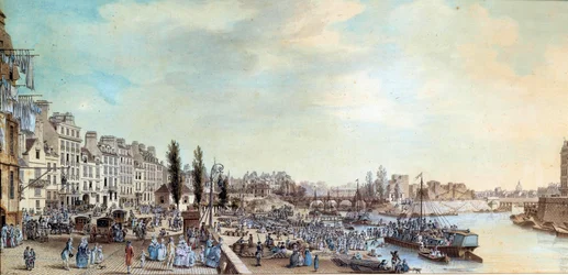 Vista do porto de São Paulo e do escritório de barcos aquáticos em 1782 Pintura Pastel de Louis de Lespinasse (1734-1808) 1782 Paris, Musee Carnavalet