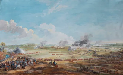 Vista em perspetiva da batalha de Lauffeld (Lawfeld em 2 de julho de 1747