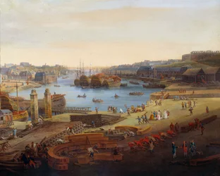 Estaleiro: "O Porto de Brest" Detalhe. Pintura de Louis Nicolas van Blarenberghe (1716-1794) 1774 Brest, Musee des Beaux Arts