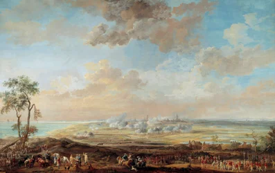 Guerra da Sucessão da Áustria (1741-1748): "Cerco de Ostende pelo Tenente-General Conde de Lowendal de 13 a 23 de Agosto de 1745" Gouache por Louis Nicolas Van Blarenberghe (1716-1794) 1783 Sol. 0,59x0,94 m Versailles, museu do castelo