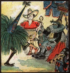 Nestor Fenleroc, colono europeu visita uma tribo africana. 1923 (gravura)