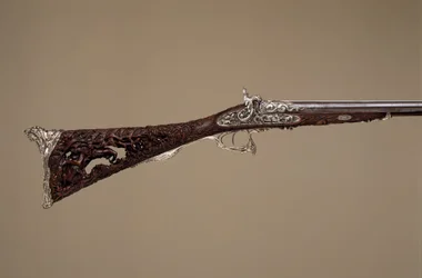 Espingarda de percussão de cano duplo, francesa, Paris, datada de 1854