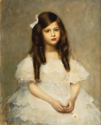 Retrato de uma menina sentada a três quartos