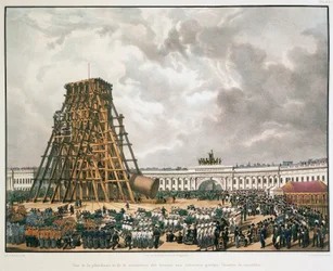 Raising of the Alexander Column in Saint Petersburg, 1836.  