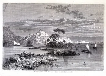 Vista interior da Baía de Chantaboun. 1874. Desenho de Sabatier, segundo o Sr. Mouhot. "Tour du monde"