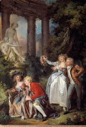 Oferecendo uma Cena Galante Venus numa paisagem romântica de ruínas antigas. Pintura de Louis Trinquesse (1746-1800) 1786 Sol. 1,30 x 0,98 m. Dijon. Museu de Belas Artes.