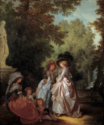Mulheres e Crianças em um Parque Pintura de Louis-Roland Trinquesse (ca. 1746-ca. 1800) Sol do século XVIII. 0,61x0,33 m.