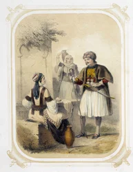 Habitantes da Grécia - no "Album du jeune voyageur", ilustrado por Louis Lassalle