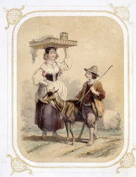 Pastor italiano e camponês - no "Album du jeune voyageur", ilustrado por Louis Lassalle