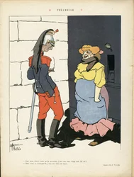 Ilustração de Louis Vallet (1856-1940) em Le Rire, 02/03/12 - Preâmbulo - Armee, Prostituição