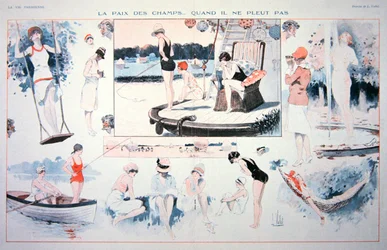 Tempos de paz no campo.... quando não está chovendo!, c.1930 (cor litho)