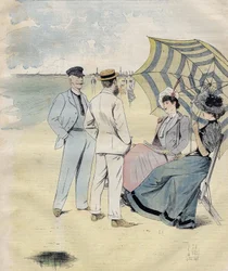 Banhos de mar: na praia. de L. Vallet Watercolour. 1892.