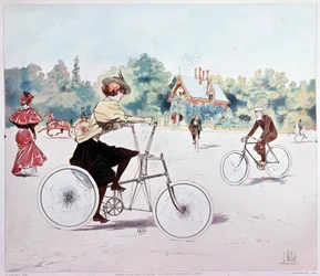 Mulher de bicicleta - desenho de L. Vallet