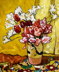 Vaso, Tulipas e Flores Brancas