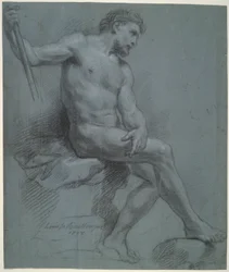 Sentados Nus Masculinos em Perfil