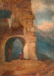 Camponês italiano em arco de pedra, 1880-1900.