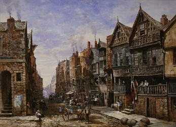 Chester: Watergate Street, na esquina da Crook Street, com Eastgate Beyond,