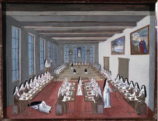 Freiras no refeitório da Abadia de Port-Royal-des-Champs (Gouache