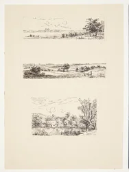 Folha com três pequenas paisagens