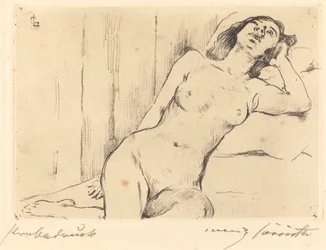 Descansando nua três quartos nua feminina reclinada, 1911.