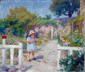 Menina no jardim Pintura de Joseph Loys Prat (1879-1934), século XX.