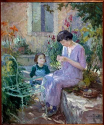 Madame Prat e sua filha no jardim Pintura de Joseph Loys Prat (1879-1934), século XX. Prefeito de Donzere.
