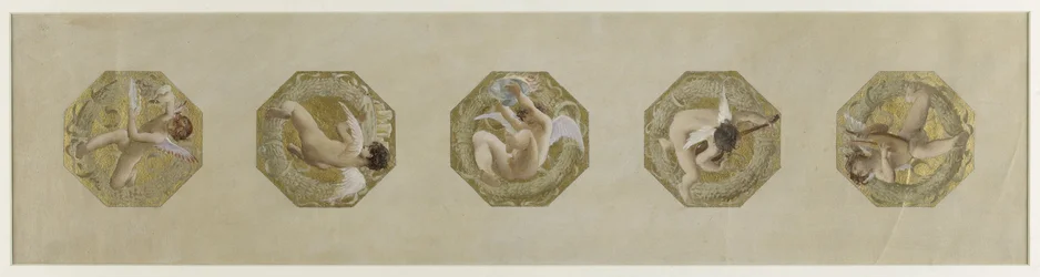 Esboço para o Hôtel de Ville de Paris, Escadaria festiva: Génies portant des attributs de fête, cerca de 1888 (óleo sobre papel)