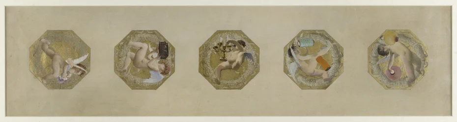 Esboço para Hôtel de Ville de Paris, Escadaria festiva: Génies portant des attributs de fête, débuten 1888 (óleo sobre papel)