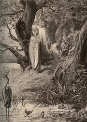 Pedido de desculpas das aves pesqueiras, conta São Martinho aos habitantes das margens do Loire - gravura de Luc Olivier Merson (1846-1920)