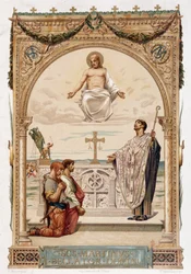Saint Martin (São Martinho) evangelizador da Gália sob o olhar de Cristo - chromo. segundo uma pintura de Merson