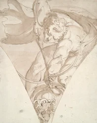 Apollo Killing the Python, estudo para um spandrel no Palazzo Antonio Doria (Palazzo della Prefettura), Gênova
