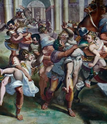 O rapto das Sabinas (século XVI), de Luca Cambiaso (1527-1585), fresco, Villa Imperiale, Génova, Ligúria, Itália, pormenor