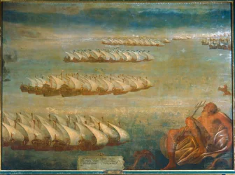 A batalha naval de Lepanto, em 1571, na qual a frota imperial de Don Juan d