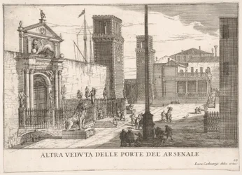Ilustração 63: Vista do portão do complexo naval e arsenal Arsenale, Veneza, 1703, fr ..., 1703.